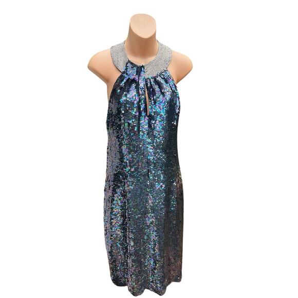 Leslie Fay Sequin Dress Size 6 Purple Iridescent Costume Prom Vintage 90’s - Picture 1 of 14